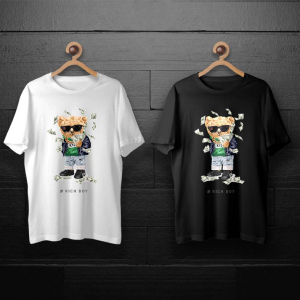 طرح لایه باز خرس تدی با هودی سبز و اسکناس دلار برای چاپ روی انواع تیشرت